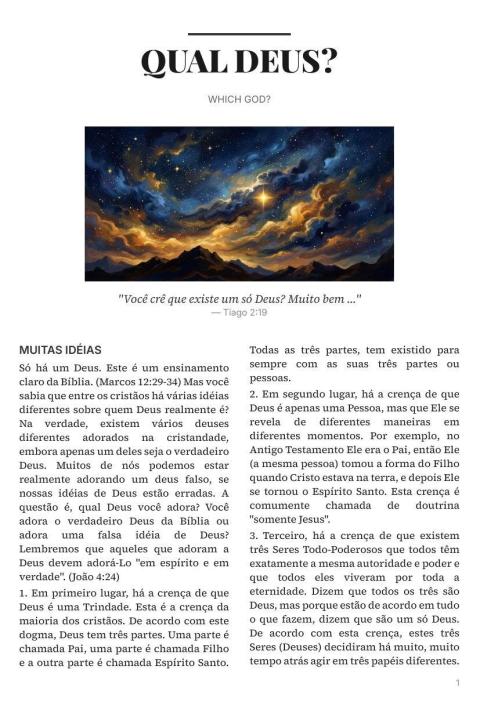 Cover of the tract Qual Deus?