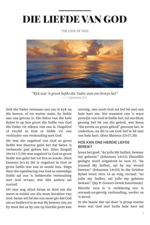 Cover of the tract Die Liefde van God