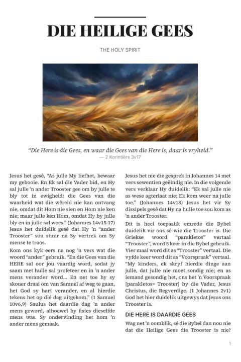 Cover of the tract Die Heilige Gees